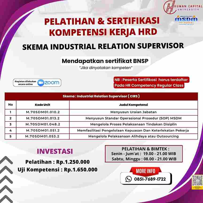 Sertifikasi Hubungan Industrial Supervisor